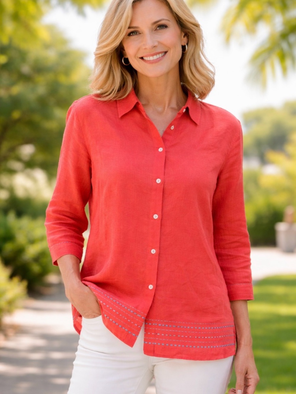 Real Clothes Coral Linen Top size large